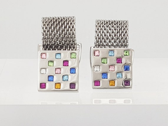 Men's cufflinks, Contemporary Wrap-around cuff links, Multi-coloured crystal cufflinks, Gift for him. FREE DELIVERY!