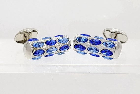 Men's Blue Topaz crystal cufflinks, Sapphire and Blue Topaz crystal! Hand made in London England Crystal cuff links. FREE DELIVERY!!