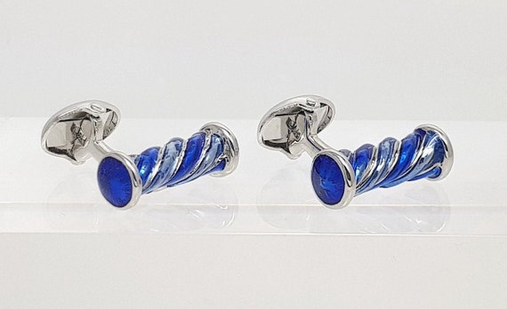 Men's cufflinks, Hand made twisty Blue Enamel Cufflinks, gift for men, wedding cufflinks