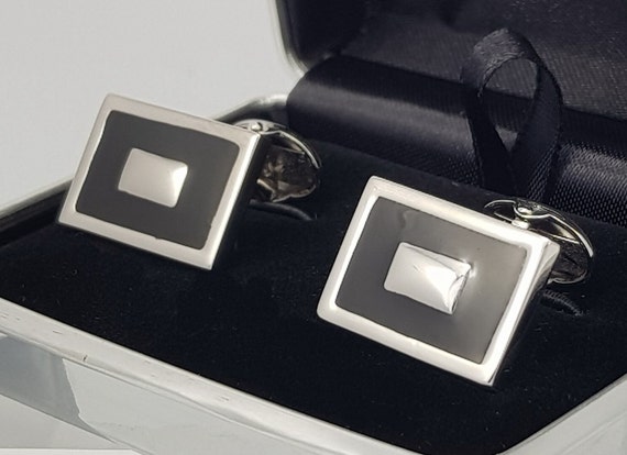 Beautiful Hand made classic black enamel cufflinks! wonderful elegant Birthday gift for him, perfect for any occasion. Free shipping!