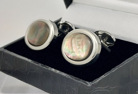 Elegant Men's Vintage Black Pearl Cufflinks - 30th Anniversary Gift for Him - Free Shipping