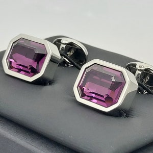 Amethyst Crystal cufflinks , Genuine Top quality Austrian cut crystal, Gift for him. FREE SHIPPING.