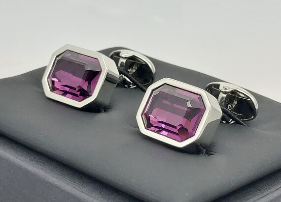 Handcrafted Amethyst Crystal Cufflinks: Premium Austrian Cut, Elegant Gift for Men, Free Shipping