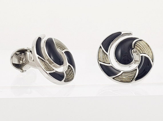 Men's Smoked enamel cufflinks, hand painted smoked and black enamel. Very elegant + Free Shipping!