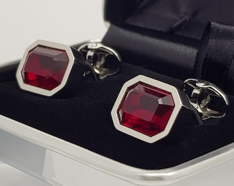 Men's Vintage Crystal Ruby cufflinks, Wonderful Ruby Anniversary Gift, Men's July baby! + FREE SHIPPING!