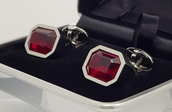 Men's Vintage Crystal Ruby cufflinks, Wonderful Ruby Anniversary Gift, Men's July baby! + FREE SHIPPING!