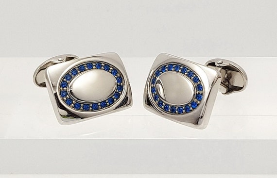 Handcrafted Stainless Steel Sapphire Crystal Oval Cufflinks - Elegant Men's Accessory Gift