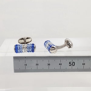 Men's Sapphire Crystal Cufflinks, Stunning Cylindrical Crystal cufflinks, light and dark tone Crystal Sapphires, gifs for him. FREE DELIVERY image 4