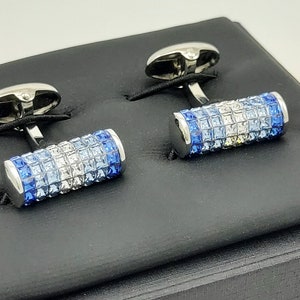 Men's Sapphire Crystal Cufflinks, Stunning Cylindrical Crystal cufflinks, light and dark tone Crystal Sapphires, gifs for him. FREE DELIVERY image 7