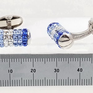 Men's Sapphire Crystal Cufflinks, Stunning Cylindrical Crystal cufflinks, light and dark tone Crystal Sapphires, gifs for him. FREE DELIVERY image 5