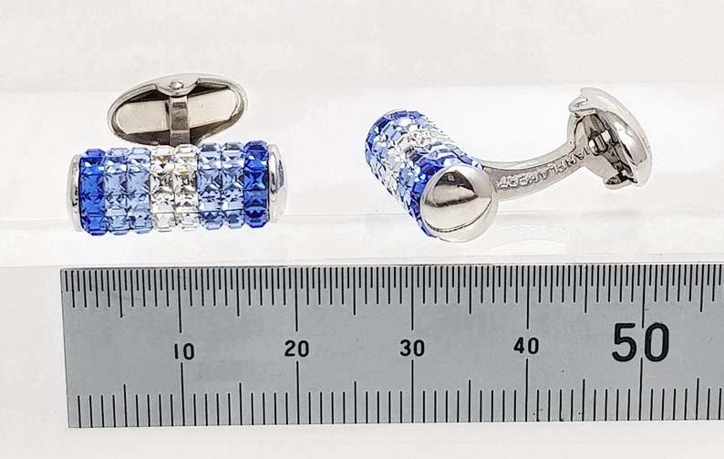 Men's Sapphire Crystal Cufflinks, Stunning Cylindrical Crystal cufflinks, light and dark tone Crystal Sapphires, gifs for him. FREE DELIVERY image 5