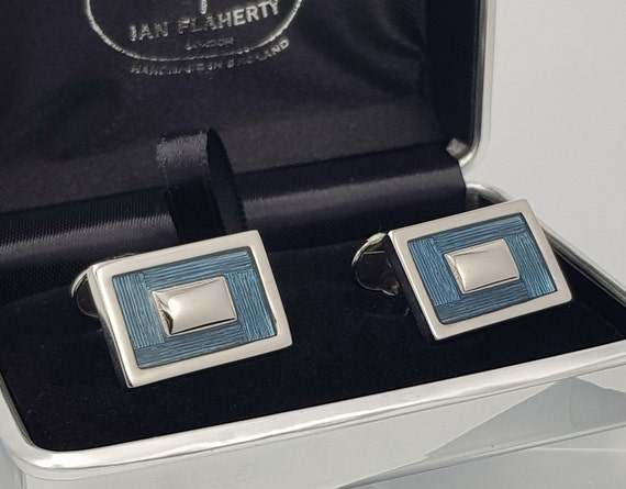 Vibrant Hand made Light blue Enamel cufflinks, Blue cufflinks, Rhodium cufflinks, Made in England cufflinks, FREE or discounted SHIPPING!