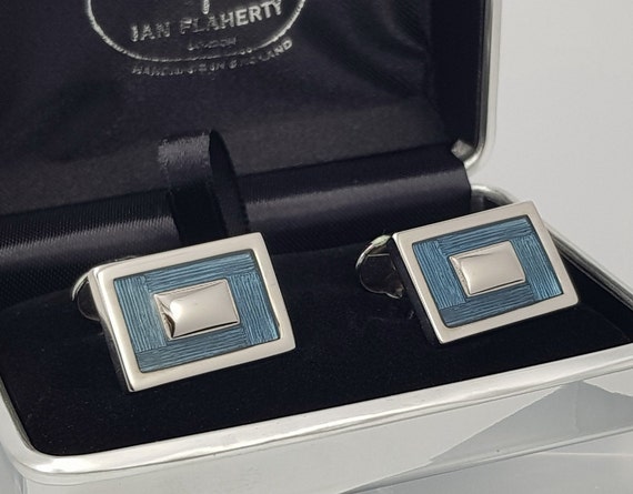 Handmade Light Blue Enamel Cufflinks | Rhodium-Plated | Made in England | Elegant Accessories