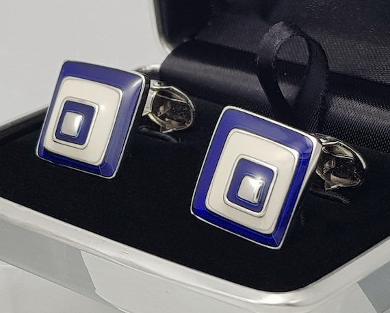 Royal Blue and white cufflinks, hand made in London England, Beautiful Birthday gift for him. FREE DELIVERY!!