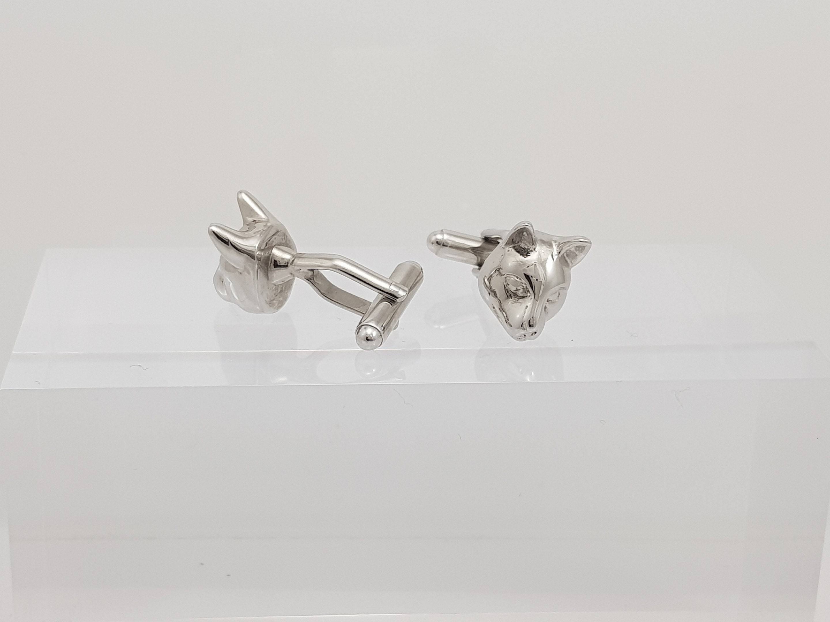 Cat cufflinks Hand finished animal cufflink Rhodium Etsy