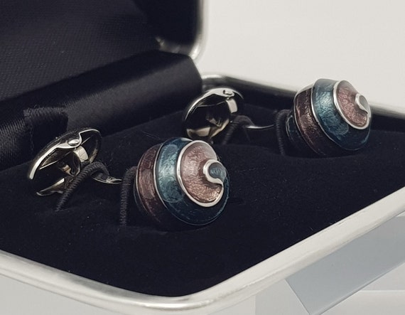 Men's Blue and pink Enamel ball cufflinks, Beautiful Design! Gift for him, Men's cufflinks