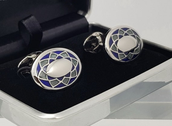 Tonal blue oval cufflinks, gorgeous hand made enamel Cufflinks, gifts for him, FREE SHIPPING