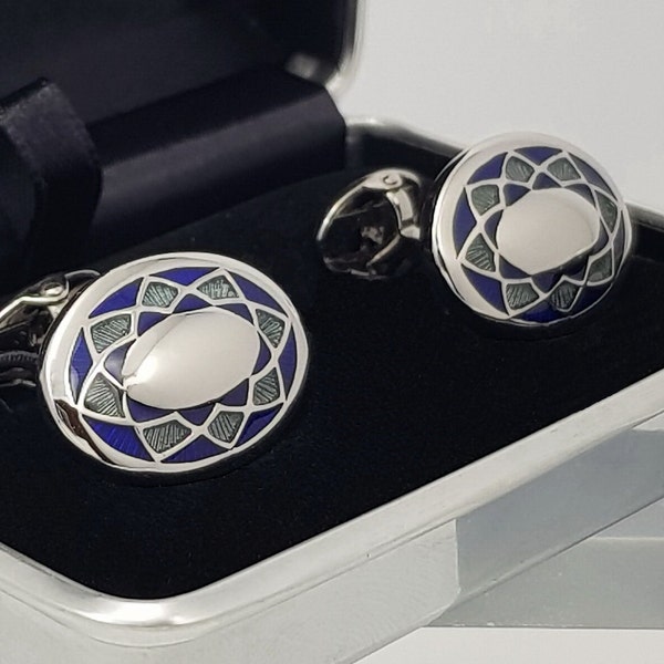 Tonal blue oval cufflinks, gorgeous hand made enamel Cufflinks, gifts for him, FREE SHIPPING