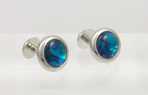 Handmade Blue Abalone Shell Cufflinks, Men's Gift