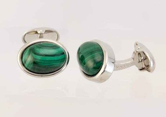 Handcrafted Malachite Cufflinks: Elegant Men's Accessory for Birthdays, Anniversaries, Weddings