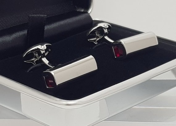 Elegant Garnet Crystal Cufflinks: January Birthstone, 2nd Anniversary Gift for Men, Wedding Accessory