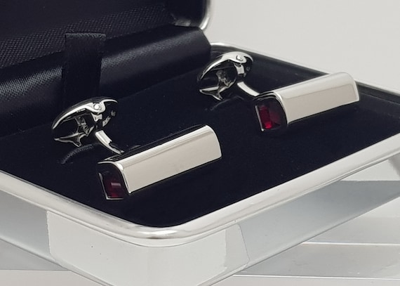 Crystal Garnet second anniversary cuff links, January birthstone cufflinks, Garnet crystal cufflinks,