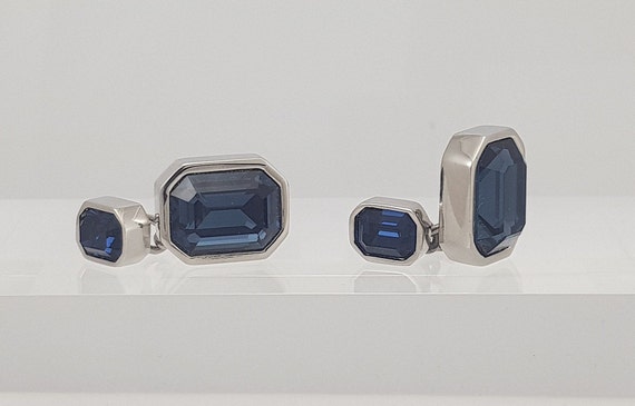 Elegant Montana Crystal Cufflinks: Unique Deep Blue Stone Accessory for Men, Free Shipping