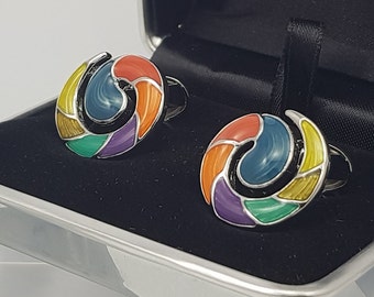 Stunning multicoloured Enamel swirl Cufflinks, Gift's for him, hand made cuff links.