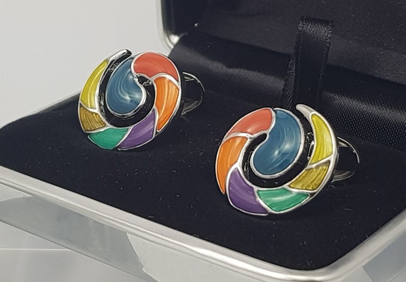 Stunning multicoloured Enamel swirl Cufflinks, Gift's for him, hand made cuff links.