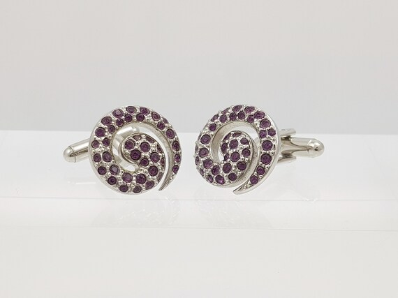 Vintage Amethyst Crystal Swirl Cluster Cufflinks - Handmade Birthstone Jewelry for Men's Anniversary Gift