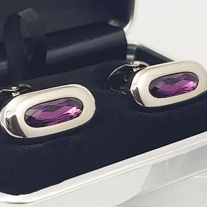 Amethyst Crystal cufflinks, Birthstone cufflinks, Purple cuff links, Men's birthday gift, Gifts for him. + FREE SHIPPING!