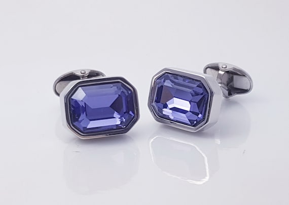 Elegant Tanzanite Crystal Cufflinks for Men - Perfect Gift for Father, Brother, Best Friend, or Groomsman