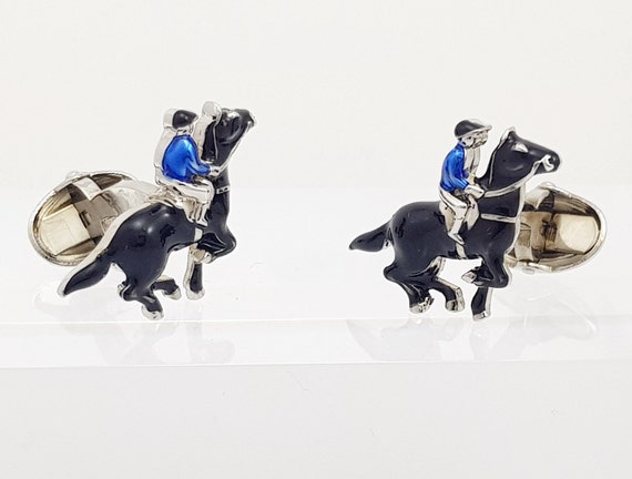 Vintage Horse and rider Cufflinks, Hand made Equestrian cufflinks, Hand Enamelled, +FREE SHIPPING
