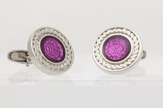 Handcrafted Purple Enamel Cufflinks for Weddings, Best Man, Groomsmen - Made in England, Free UK Shipping