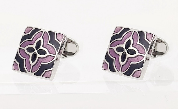 Men's Enamel Cufflinks, Contemporary crystal and enamel cufflinks, Gift for him. FREE DELIVERY!