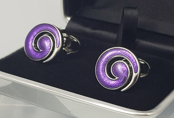 Handcrafted Purple Swirl Enamel Cufflinks for Men - Elegant Wedding Accessory & Groomsman Gift