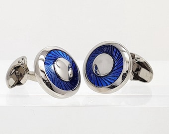 Men's blue enamel cufflinks, Father's day gift, weddings cufflinks, gifts for him. FREE SHIPPING.