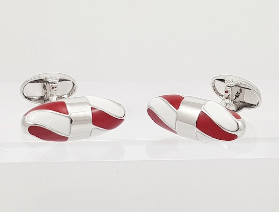 Hand Painted Red and white Enamel 3D cufflinks, Hand made in the UK Enamel cufflinks gift for him. FREE SHIPPING