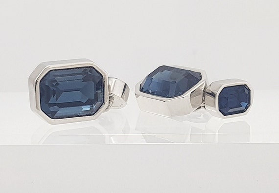 Men's Blue crystal cufflinks, Montana cufflinks, Rhodium cufflinks