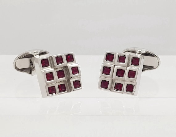 Elegant Ruby Crystal Cufflinks: Manhattan Skyline Inspired Anniversary Gift for Men with Free Delivery