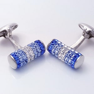 Men's Sapphire Crystal Cufflinks, Stunning Cylindrical Crystal cufflinks, light and dark tone Crystal Sapphires, gifs for him. FREE DELIVERY image 1