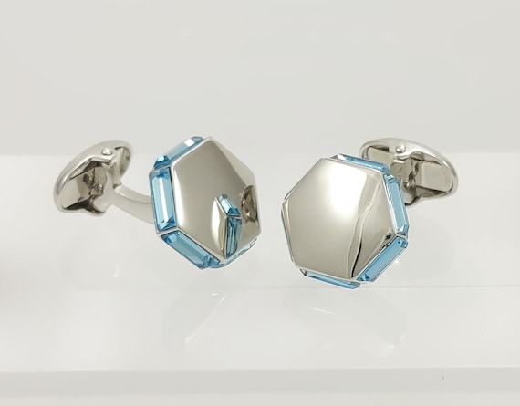 Hand made Cufflinks, Top quality blue topaz Crystal cufflinks, English cuff links, Stainless Steel cufflinks! + FREE SHIPPING!