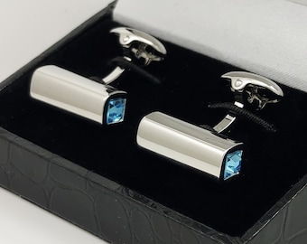 Blue Topaz Crystal Cufflinks, Handmade Luxury Gift for any occasion
