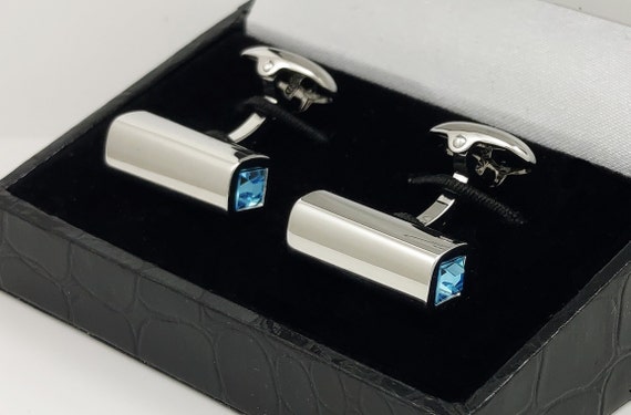 Blue Topaz crystal cufflinks, Hand made luxury Gift for him, anniversary gift