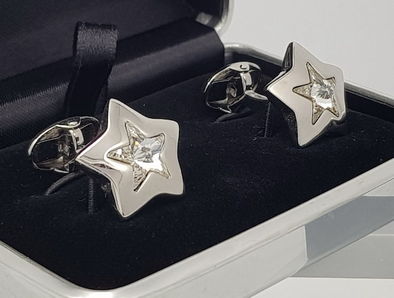 Contemporary Star shaped cufflinks, Crystal cufflinks, Cool Groomsman cufflinks, Wedding cuff links