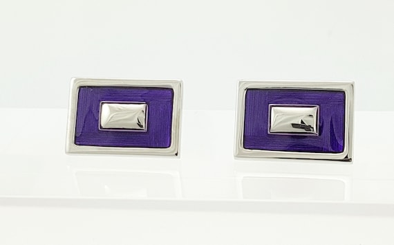 Elegant Purple Enamel Rectangle Cufflinks for Men - Trendy Formal Accessory, Perfect Gift