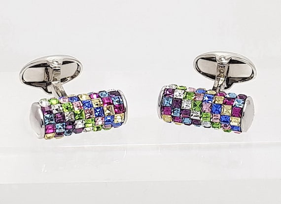 Swarovski crystal cufflinks by Ian Flaherty, Contemporary Rainbow Crystal cuff links