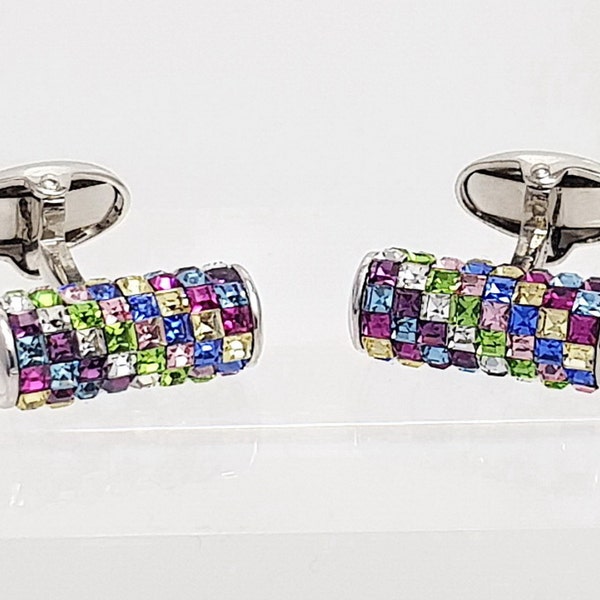 Swarovski crystal cufflinks by Ian Flaherty, Contemporary Rainbow Crystal cuff links