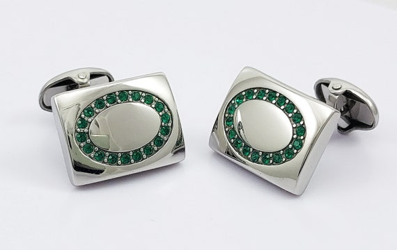 Flawless Emerald Crystal cufflinks, Men's hand made Stainless Steel cuff links, Gift for him. FREE Shipping!!