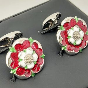 Vintage Tudor Rose Cufflinks: Hand-Painted Enamel, Handmade in London
